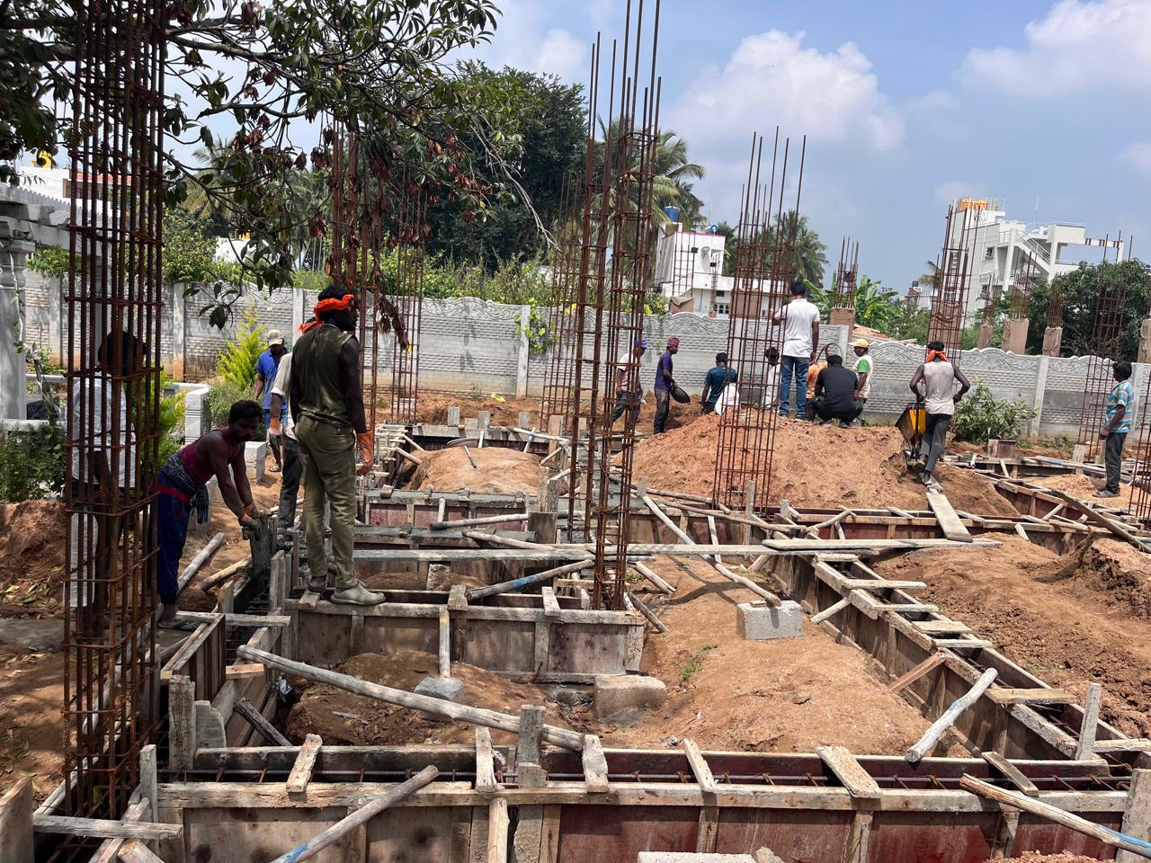 Columns rising, cast in place.